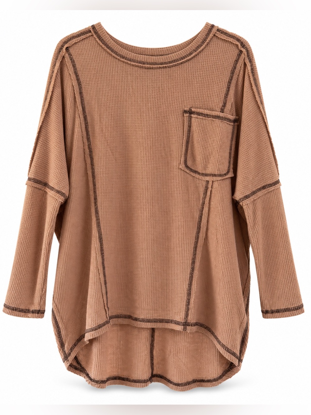 NEW Umgee Light Brown Thermal Lightweight Very Oversize Dolman Sleeve Shirt
